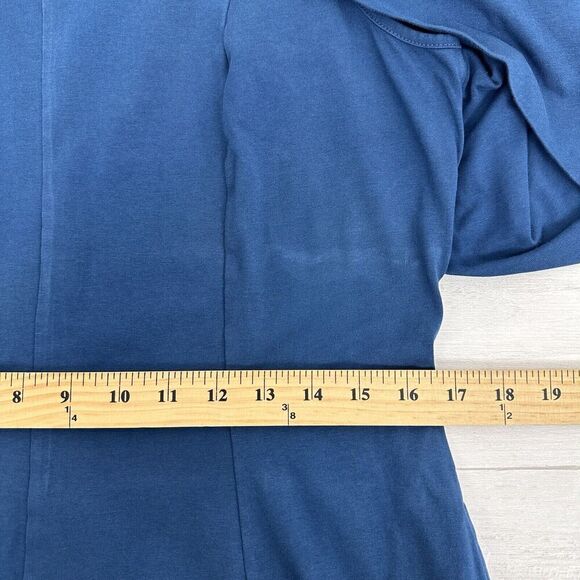 eShakti Midi Dress Size M Blue Fit Flare Asymmetric Puff Sleeve Jersey Cotton - Picture 13 of 14